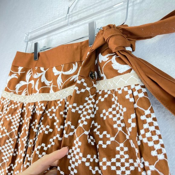 NWT NANETTE LEPORE Womens 4 Brown Multi Pattern Faux Wrap Lined Cotton Skirt - Picture 2 of 11